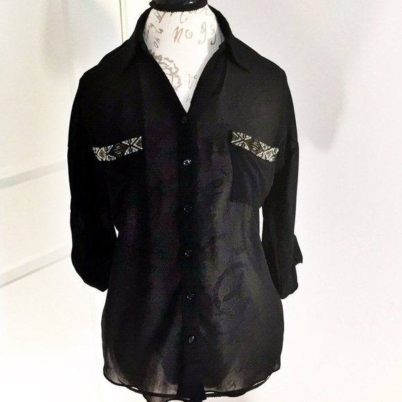 𝅺MOONLIGHT Sheer Top With Beaded Pockets - Picture 1 of 8